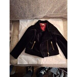 Genuine‎ Kids From OSHKOSH Girls Black Velvet Moto Jacket Gold Hardware Sz 5T